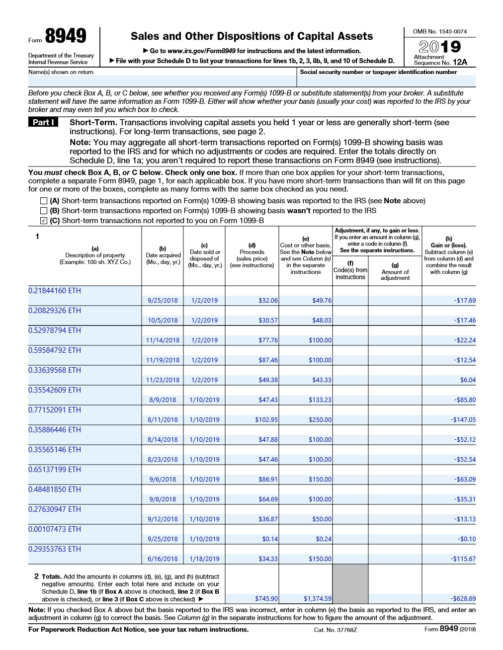 IRS Form 8949 for Crypto Taxes