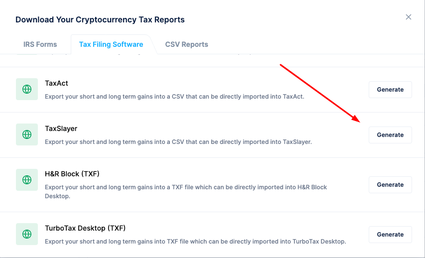 CoinLedger TaxSlayer csv file