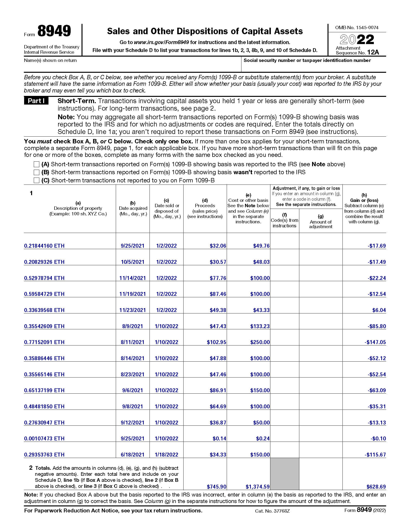 Form 8949 template example 
