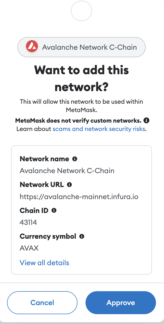 Add avalanche to Metamask
