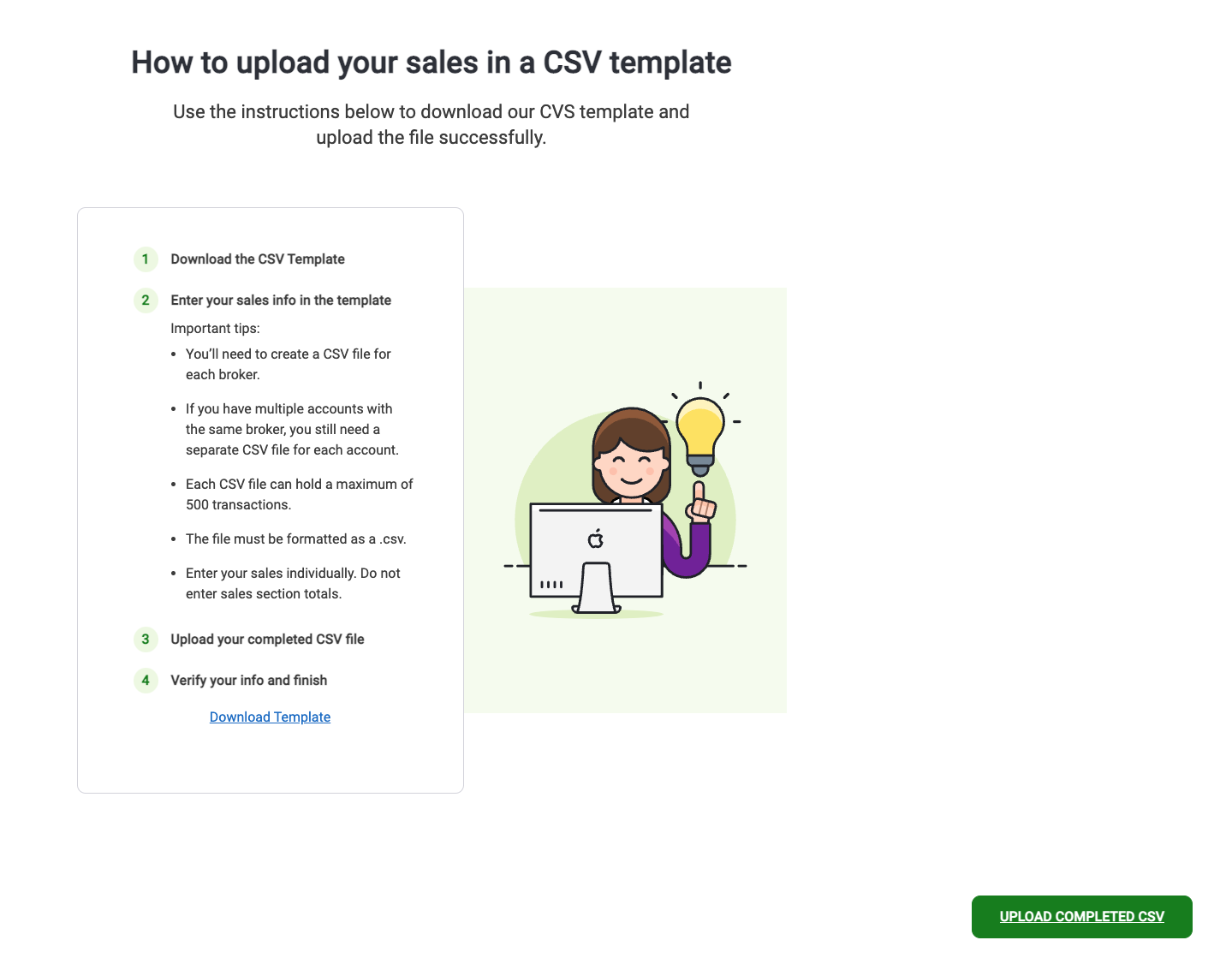 How to upload your sales in a csv template