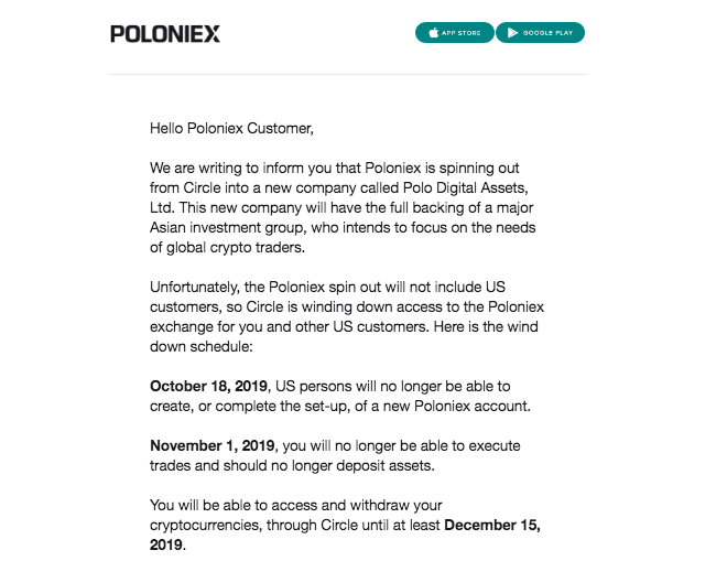Poloniex shutting down to US