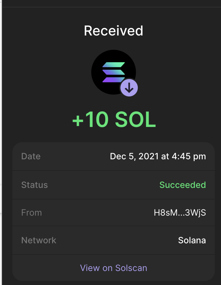 Received solana solscan